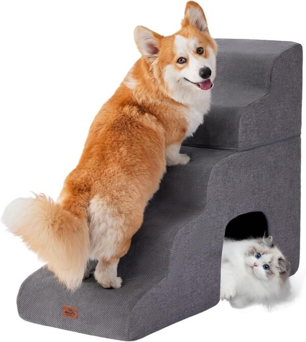 Rampe d'escalier incurvée grise pour chiens, pour lits hauts