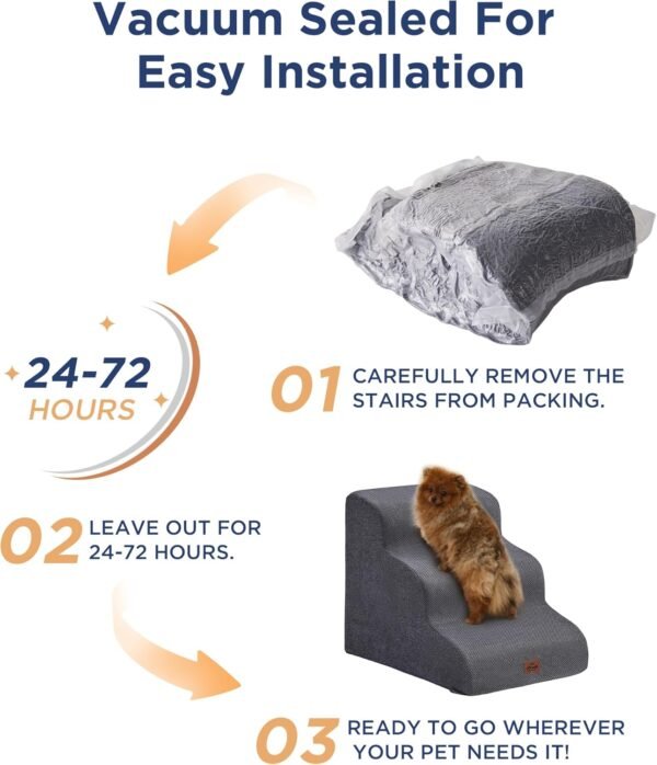 Rampe d'escalier incurvée grise pour chiens, pour lits hauts