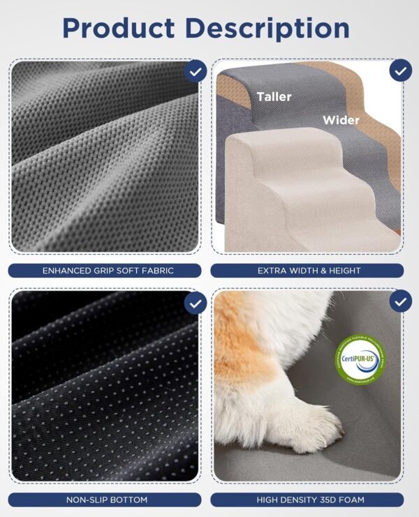 Rampe d'escalier incurvée grise pour chiens, pour lits hauts